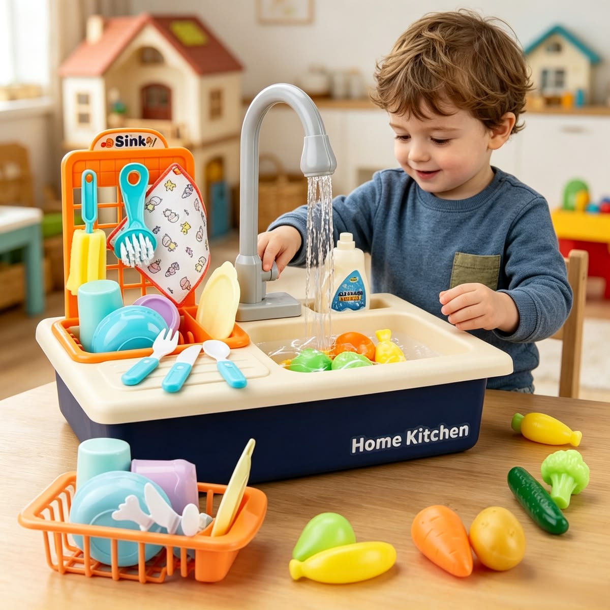 Kitchen Sink Toys Children Electric Dishwasher Playing Toy With Running water
