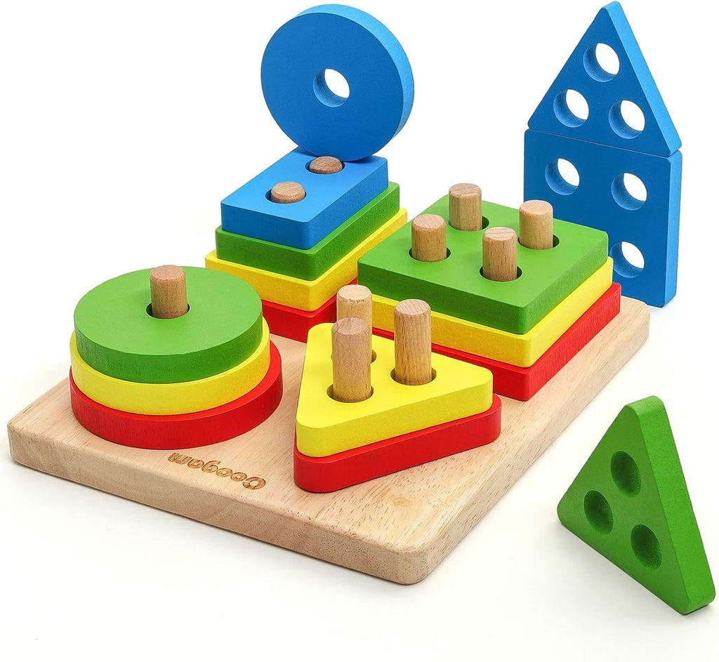 Wooden Geometric Building Puzzle Matching Toys For Kids