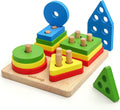 Wooden Geometric Building Puzzle Matching Toys For Kids